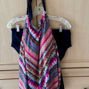 Black and multi color tankini